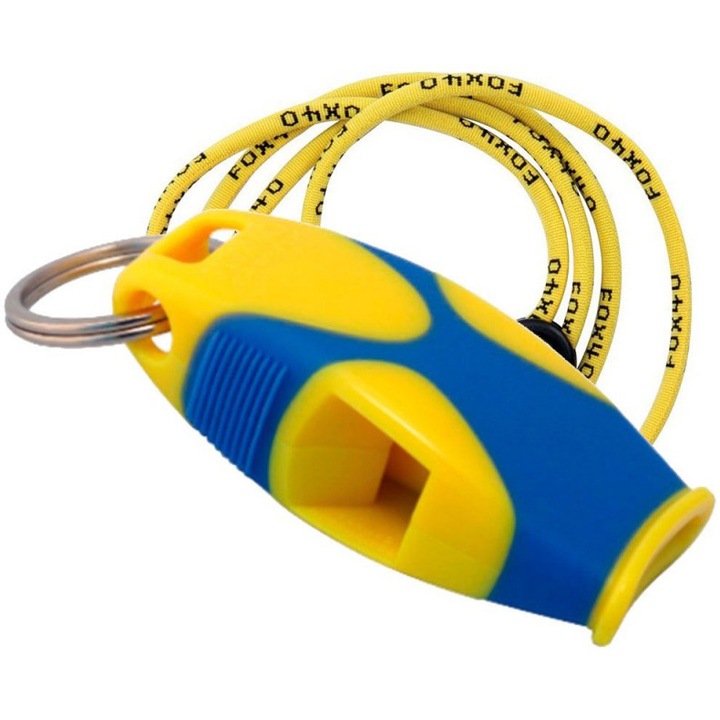 Fluier Fox 40 Sharx cu snur, galben/albastru