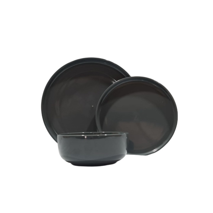 Set 12 piese serviciu de masa, ceramica, Gri Mat