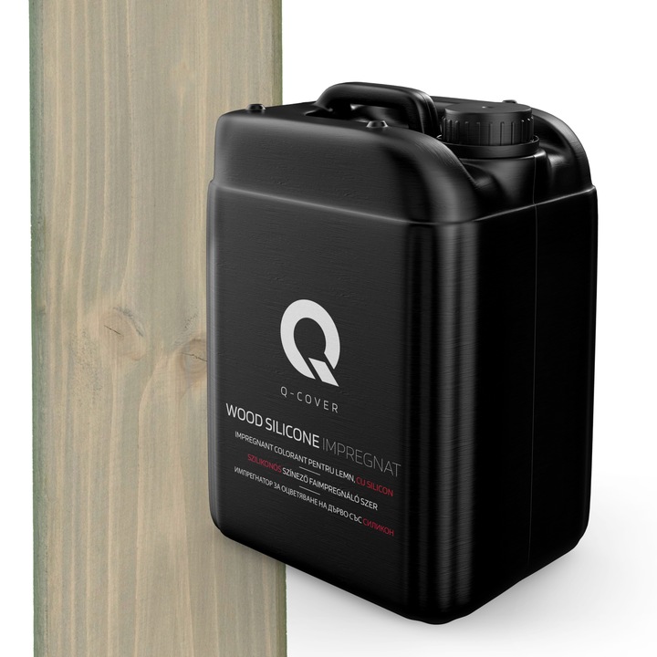 Impregnant colorant pentru lemn, cu silicon, Q-Cover, Gri deschis, pentru interior si exterior, pe baza de apa, prietenos cu mediul, usor de aplicat, foarte eficient, rezistent la murdarie, culori durabile, rezistente la UV, 10L