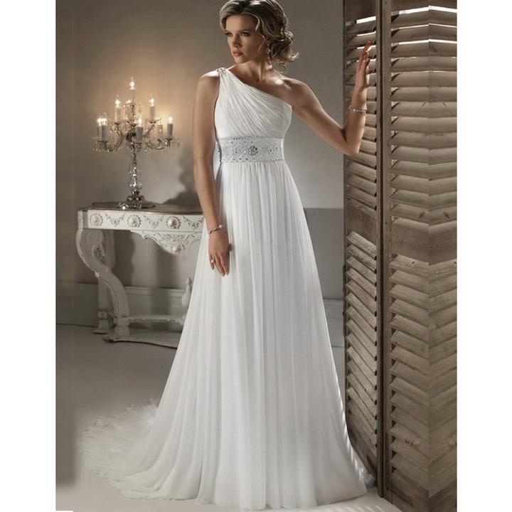 Rochie de mireasa stil grecesc cu un umar, 42