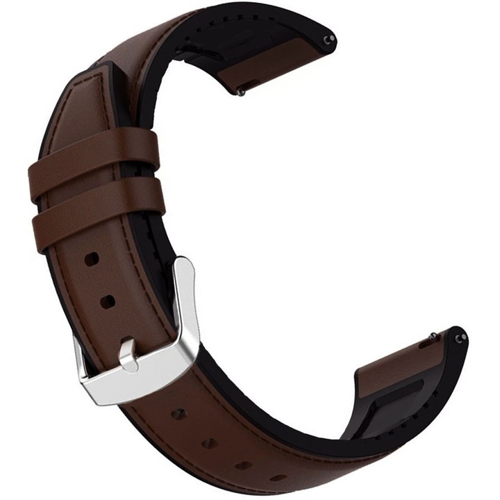 Каишка за Huawei Watch GT, GT2, GT3, 3, 3 Pro, GT4, 4, 4 Pro, GT5, кожа и силикон, тъмнокафява, BEYOND