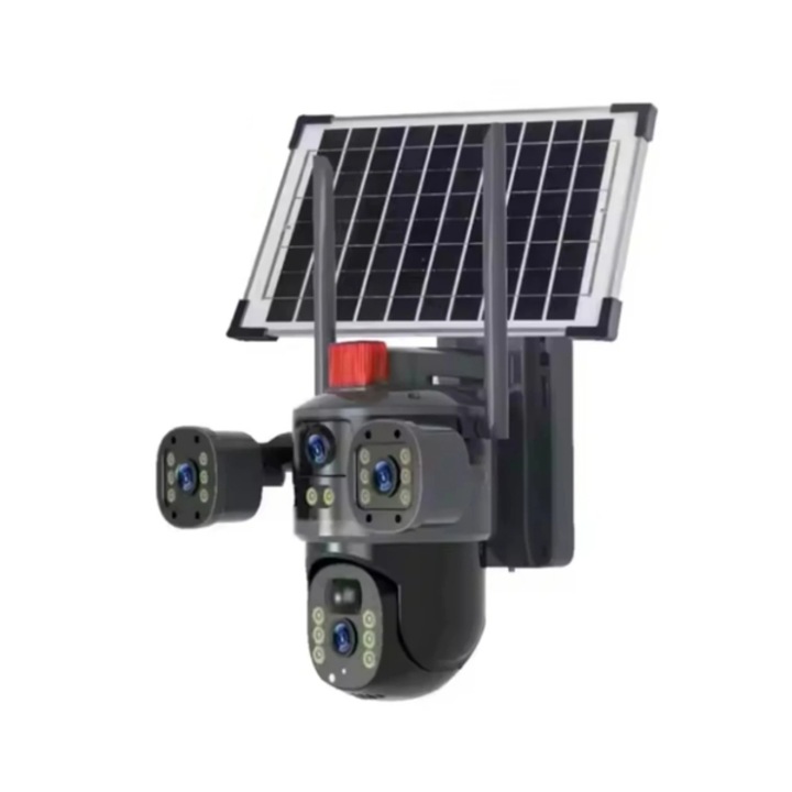 Camera solara wifi tripla SKY-1, 3 lentile si 3 ecrane, 12 Mp, pan-tilt, vedere nocturna color, detectie miscare+alerta instanta, audio biderectional, rezistenta la intemperii, card 64 Gb inclus