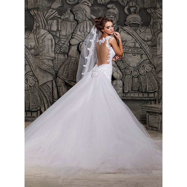 Rochie de mireasa sirena cu spatele transparent, 38