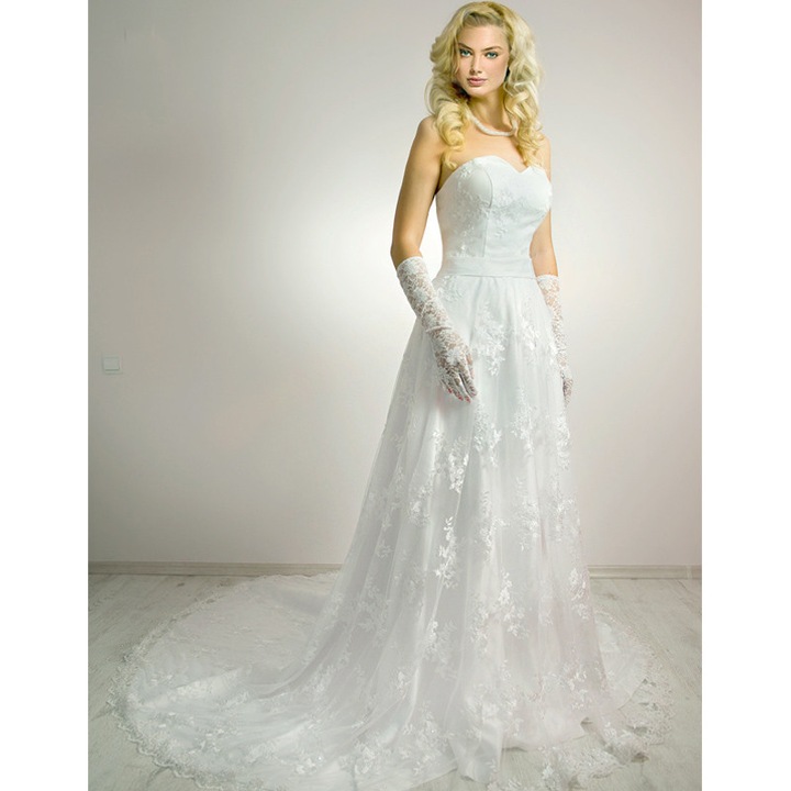 Rochie de mireasa printesa din dantela alba, 40
