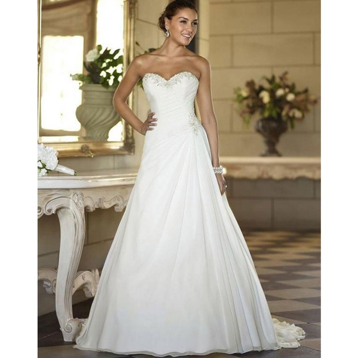 Rochie alba de mireasa stil A cu trena, 40