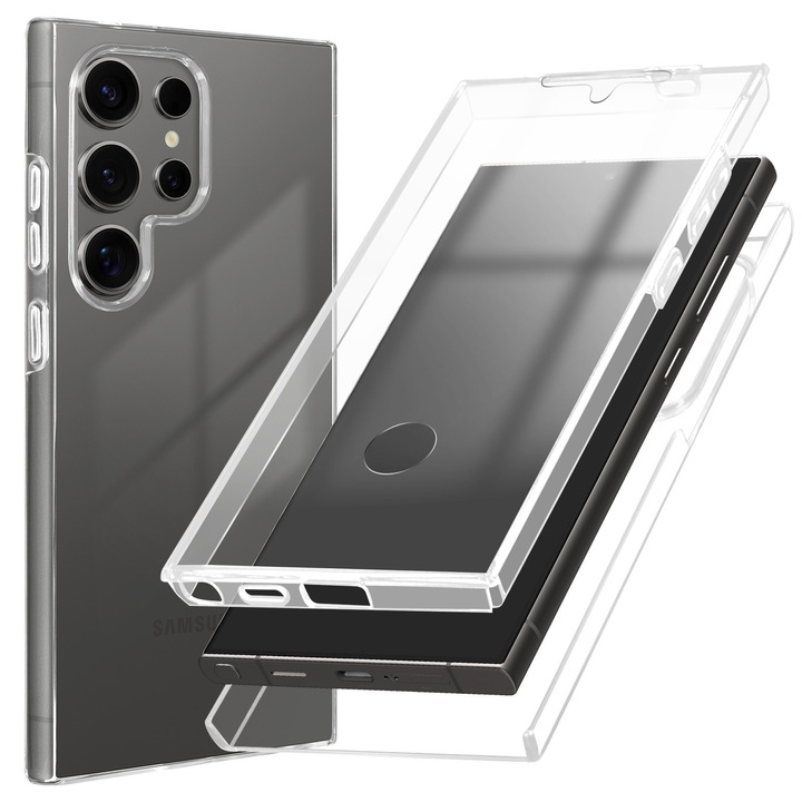 Husa pentru Samsung Galaxy S25 Ultra DaDen® Fata-Spate, Full Body 360°, Antisoc, Protectie completa, Transparenta