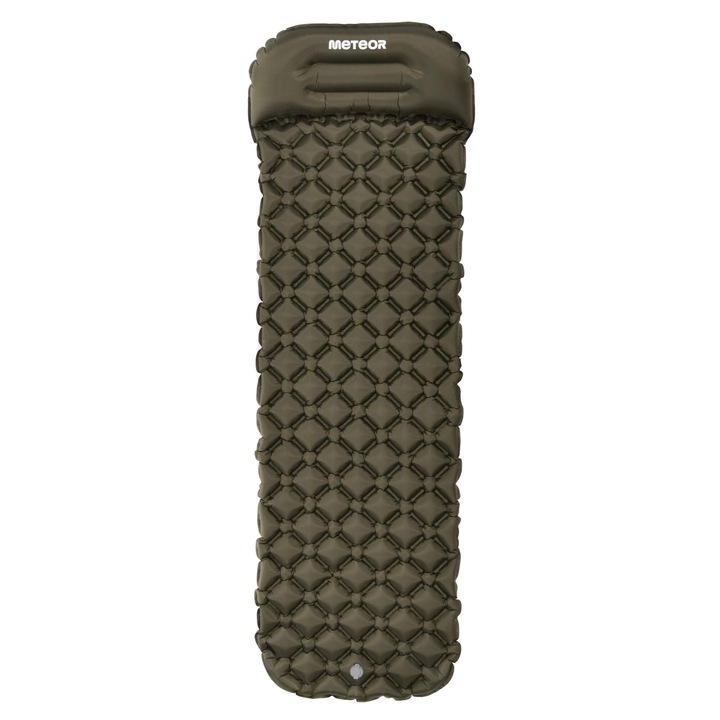 Автоматичен надуваем матрак, Meteor, Lc-730, 120 x 190 см, Дебелина 4 см, Водоустойчив, С вградена възглавница, Twinlock клапан, Включена транспортна чанта, Зелен