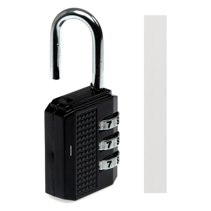 Комбинирана брава за багаж, Cracos®, черна, 5x2,5 см, идеална за закрепване на багаж или шкафче в антрето