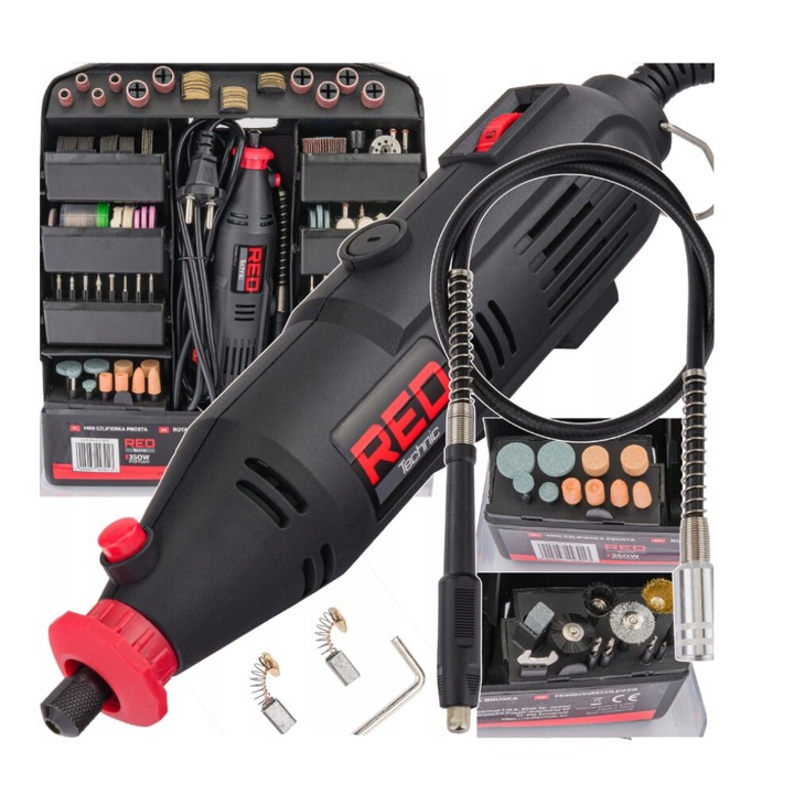 Mini polizor drept cu maner, putere 350 W, 300 piese, Red Technic