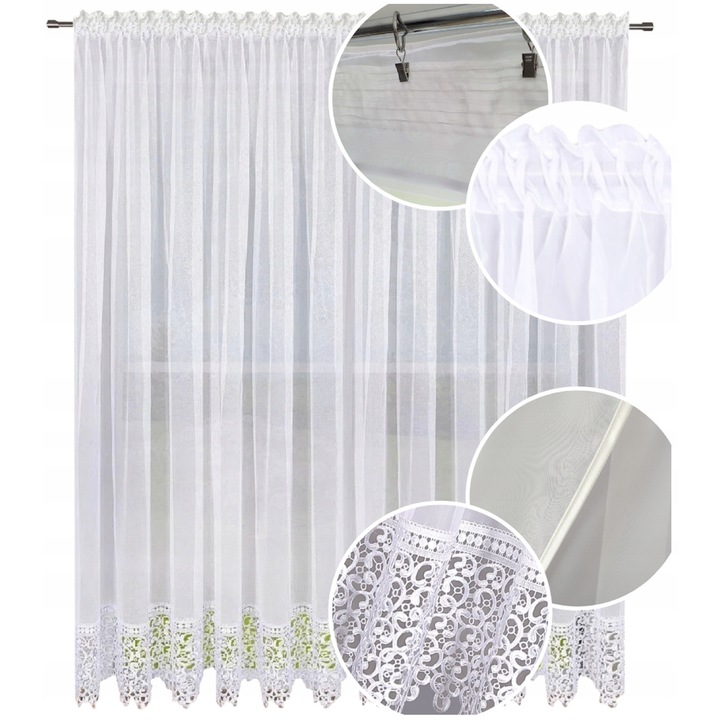 Perdea, NOW-ART, Gata Cu Dantela Alba Guipure 41, Semi-transparenta, Pentru living, voal, Sistem de prindere banda, tunel, broaste, Clasic, Universal, 400 x 240 cm, 0, 3 kg, Alb