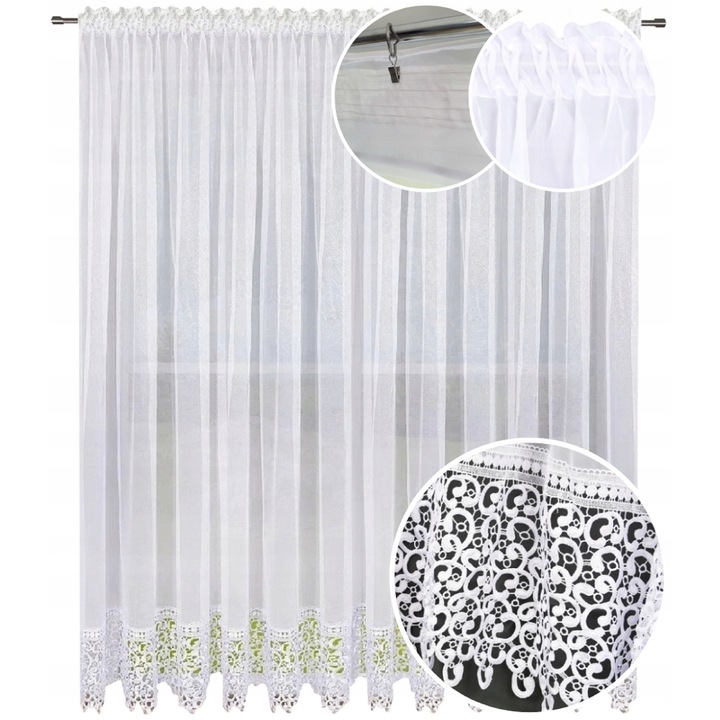 Perdea, NOW-ART, Gata Cu Dantela Alb Neted 32, Semi-transparenta, Pentru living, voal, Sistem de prindere banda, tunel, broaste, Clasic, Universal, 300 x 230 cm, 0, 3 kg, Alb