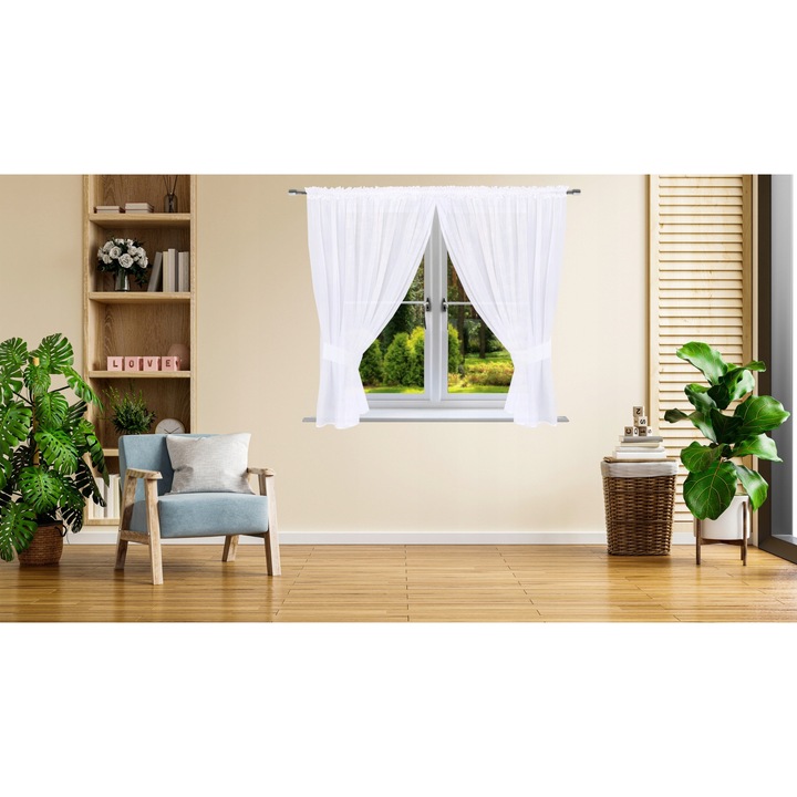 Perdea, NOW-ART, Perdele Albe Finisate Cu Bordura 31, Semi-transparenta, Pentru living, voal, Sistem de prindere banda, tunel, broaste, Clasic, Universal, 300 x 130 cm, 0, 3 kg, Alb