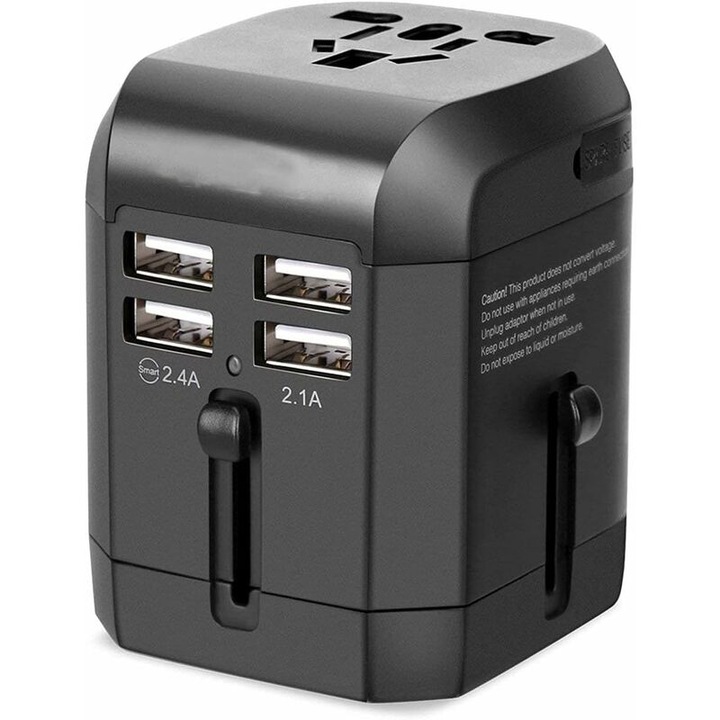 Adaptor universal de calatorie cu 4 porturi USB 3.5A, priza multi-tara, priza CA si incarcator portabil