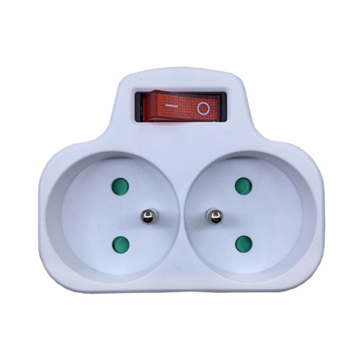Priza de perete 2 in 1 standard franceza cu intrerupator, 16A 230V, alba, potrivita pentru dormitoare, case si birouri