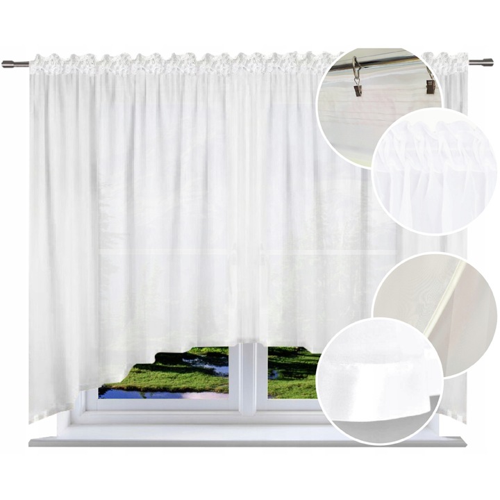 Perdea, NOW-ART, Arc Impodobit Alb Simplu 2, Semi-transparenta, Pentru living, voal, Sistem de prindere banda, tunel, broaste, Clasic, Universal, 300 x 140 cm, 0, 3 kg, Alb