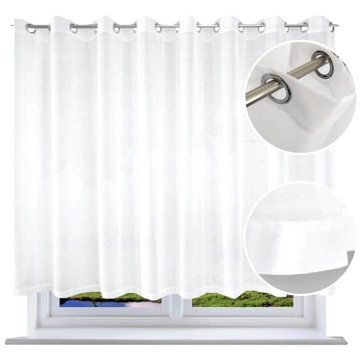 Perdea, NOW-ART, Gata Cu Cercuri Albe 2, Semi-transparenta, Pentru living, voal, Sistem de prindere roti, alte, Clasic, Universal, 300 x 160 cm, 0, 3 kg, Alb