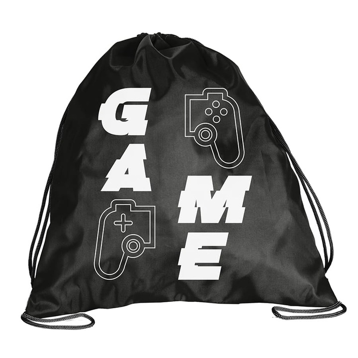 Чанта за обувки PASO, модел на видеоигри, полиестер, с връзки за стягане, черно/бяло