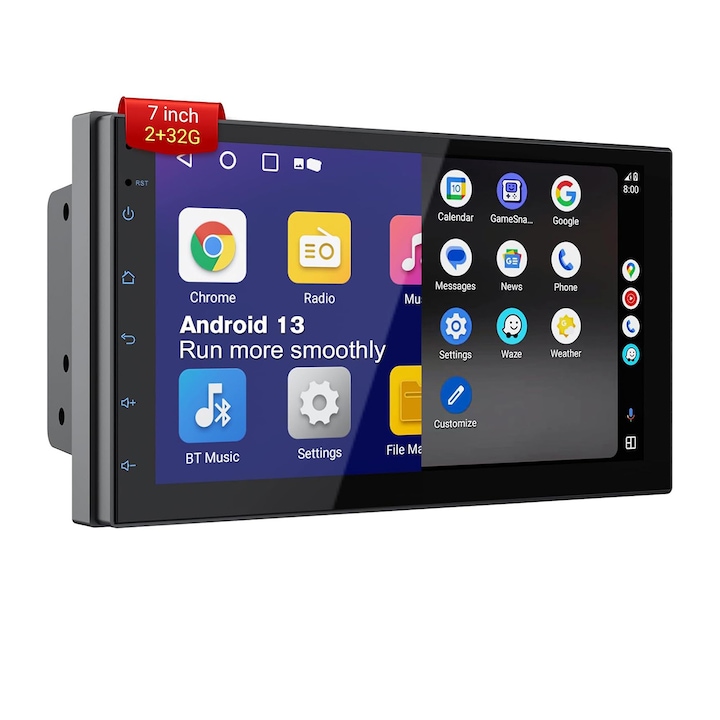 Autós vezeték nélküli lejátszó, Carpaly, 2+32G, 7 hüvelykes, AHD fordított kép, WiFi, Bluetooth, rádió, GPS, érintőképernyő, Orber, fekete