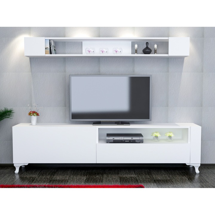 Comoda TV, C1TV-0033, Alb, 180x29x50 cm