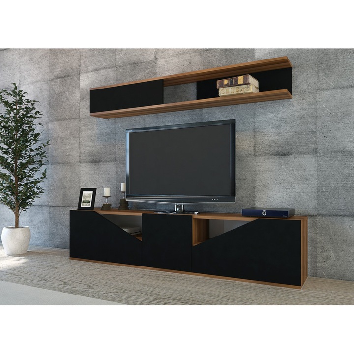 Comoda TV, C1TV-0034, Negru, 180x31x40 cm