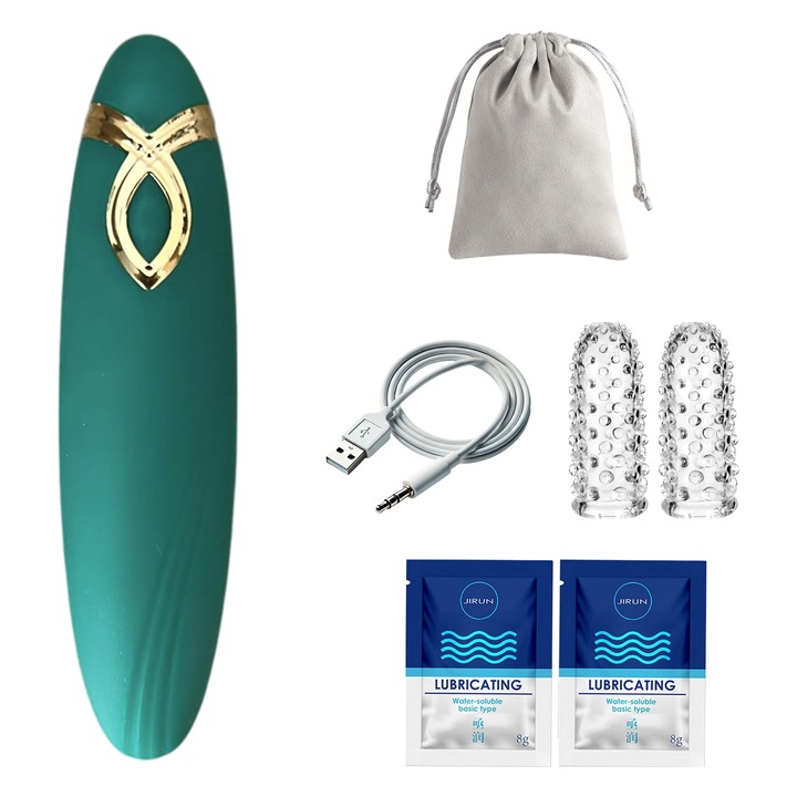 Вибратор Marzara®, 2в1, За жени, Стимулация на клитора, Подходящ за двойки, 9 режима на вибрация, Водоустойчив, Тюркоаз