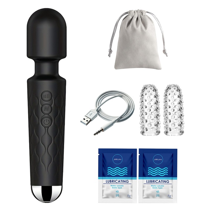 Marzara női vibrátor, varázspálca vibrátor, csiklóstimuláció, masszázs, pároknak, 8 sebesség, 20 rezgési mód, maszturbáláshoz, vízálló, hordtáska, 2 síkosító, fekete