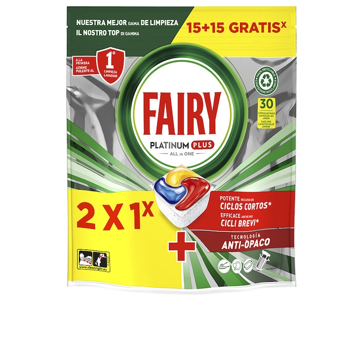 Detergent vase, Fairy Platinum Plus Lemon, 30 capsule