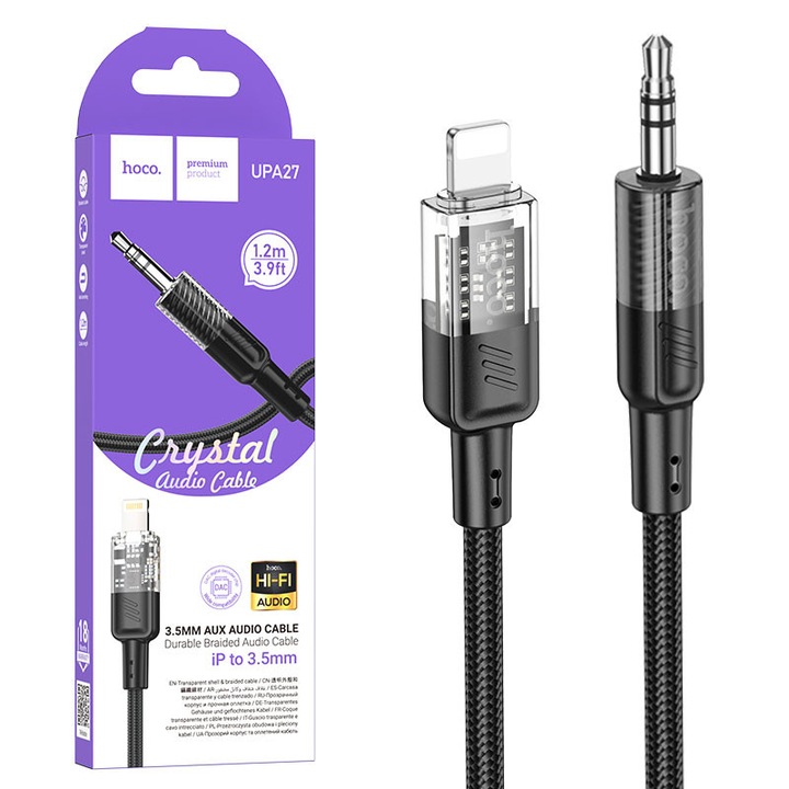 Аудио кабел Lightning - 3.5 мм HOCO UPA27, 1.2 м, черен