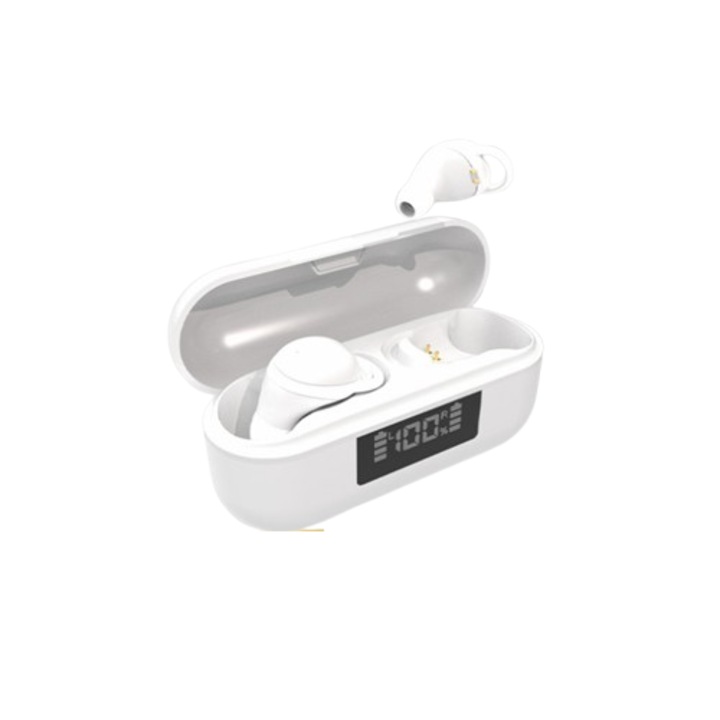 Mini in-ear wireless fülhallgató Bluetooth 5.3, ergonomikus kialakítás, tiszta HD hangzás, fejlett zajszűrés, intuitív érintésvezérlés, 12 órás akkumulátor-üzemidő, ideális sporthoz, alváshoz, irodába és utazáshoz, kompakt és hordozható kialakítás, fehér