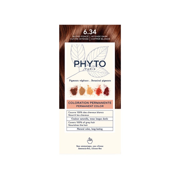 Vopsea de par PHYTOCOLOR #6.34 Blond Cupru Inchis, 4 u