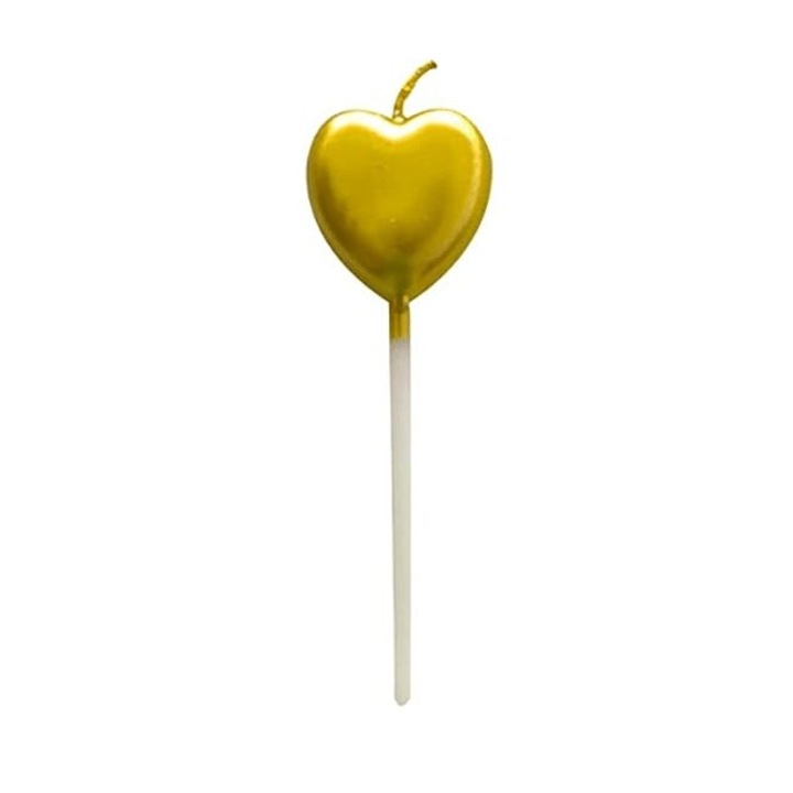 Свещ за торта, Flippy, модел сърце, парти, 8,5 x 3 см, злато