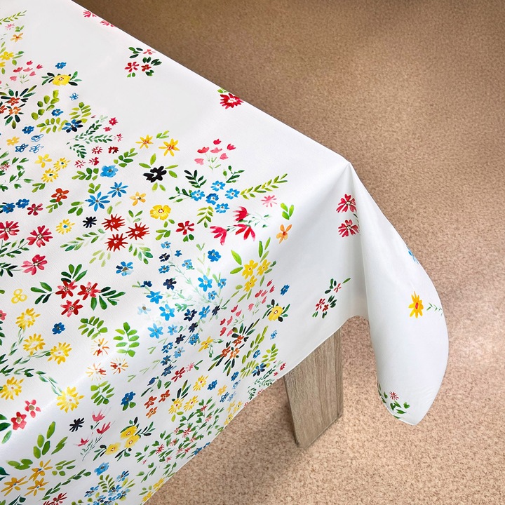 Musama pentru contactul cu alimentele, structurala, 140 x 260 cm, DecoMeister®, Model Pajiste cu flori, CA177-140-0260S