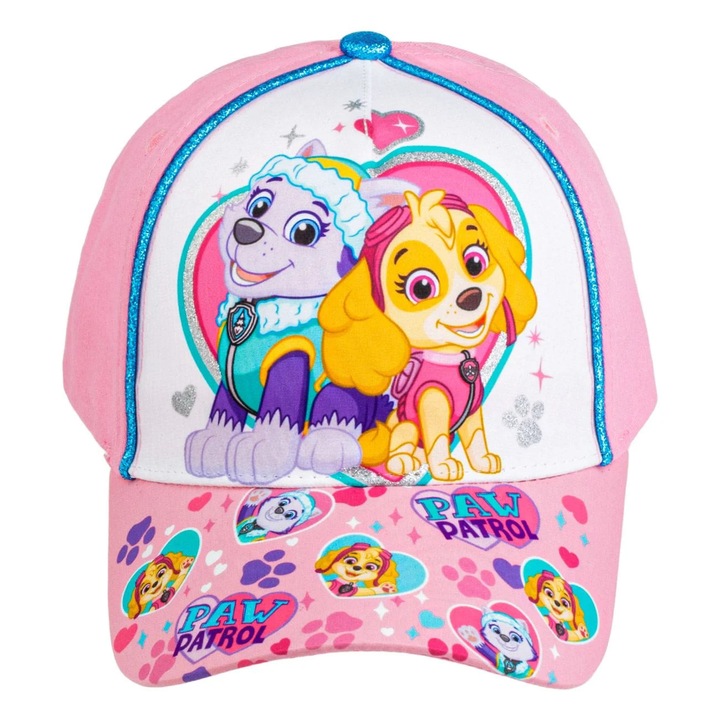 Sapca din Bumbac Roz Bleu cu Glitter Paw Patrol pentru Copii