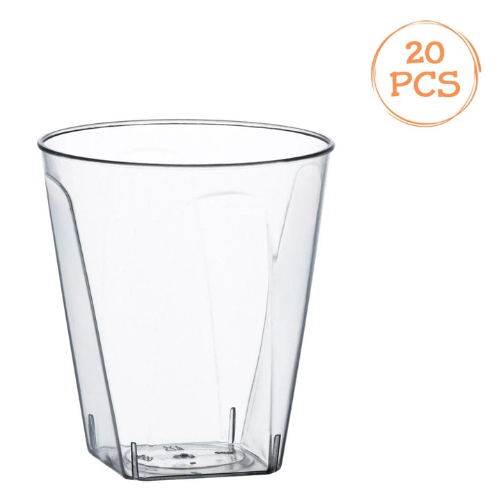Pahare Shot din Plastic Transparente Reutilizabile Baza Patrata 60ml - 20buc