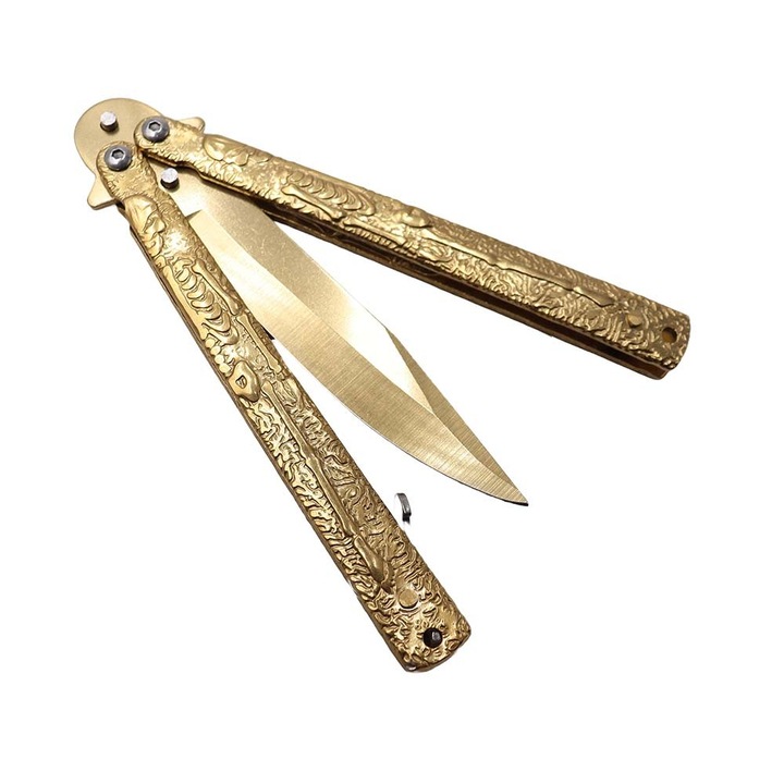 Cutit Fluture cu Tais, Model Golden Skull, Pentru Pescuit, 22 cm, Auriu, Dalimag