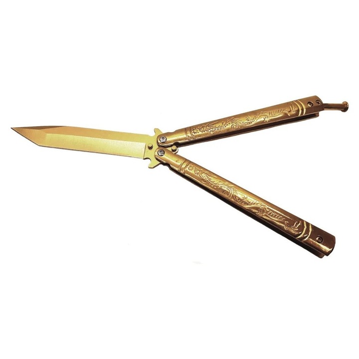 Briceag Fluture Auriu cu Tais, Design Elegant cu Dragon, Sistem Prindere Curea, 22 cm, Dalimag