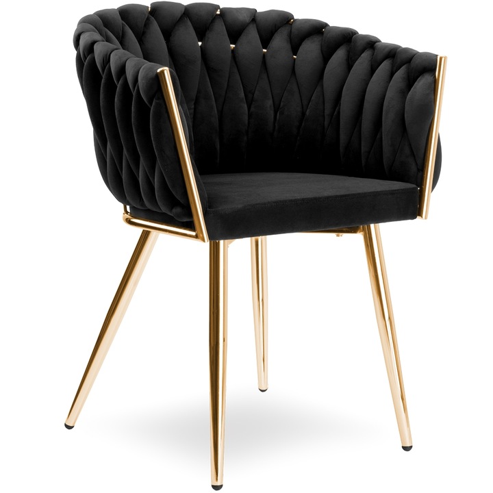 IMPERIA szék, fekete velúr kárpit, arany fém lábak, modern design, 73x48x41cm, 1 szett