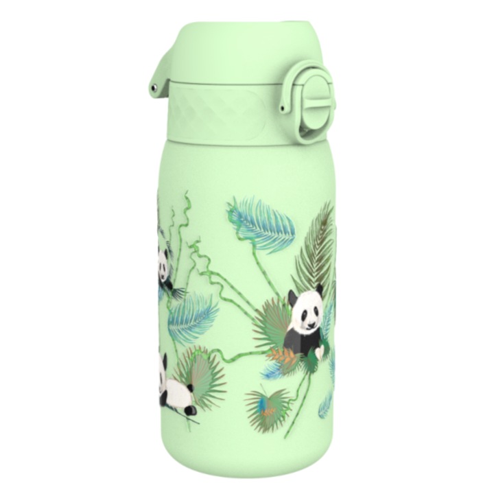 Бутилка за вода ION8, модел Panda, 400 мл, неръждаема стомана, зелена