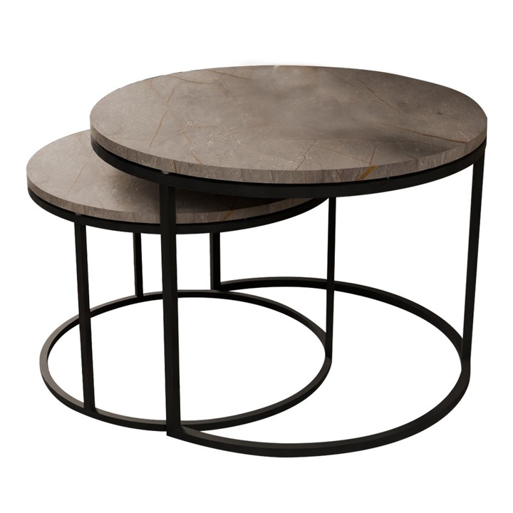 Комплект от 2 масички за кафе, модел Solme, мраморно сиво/черно