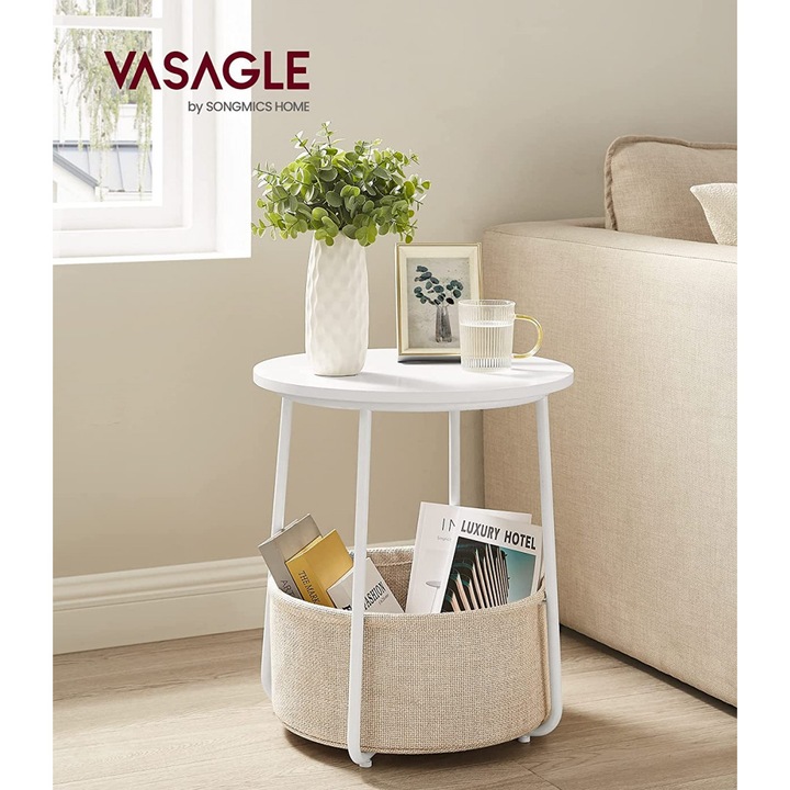 Маса за кафе, Vasagle, M1C-0038, Бяла, 45x45x51 см