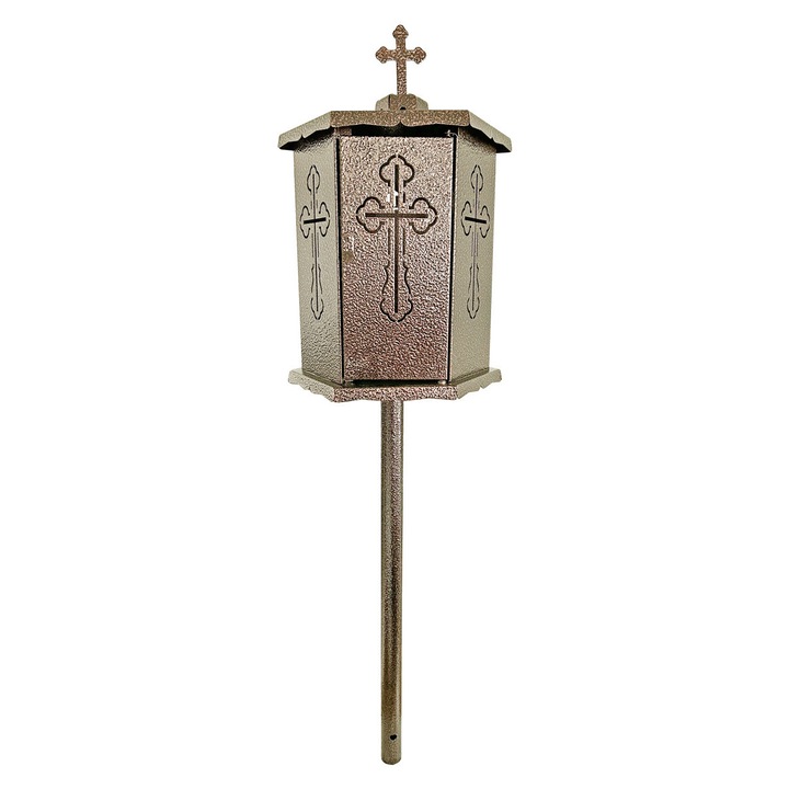 Felinar metalic pentru cimitir, GRS, F9M, vopsit electrostatic maro, cu picior, 103.2x30.1 cm