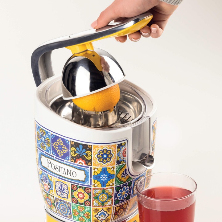 Цитрус преса Ariete Positano JUICER 0413/0P, 85W, Метално тяло, Безшумна работа, 2 приставки, Бял/Жълт