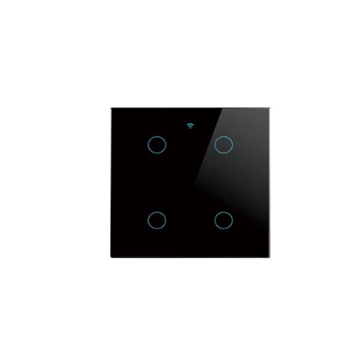 Intelligens kapcsoló, CHIGOODS, 4F, biztonsági üveg, RF 433MHz, Tuya Smart Life, kompatibilis Amazon Alexa/Google Assistant, LED, WIFI 2.4G, fekete