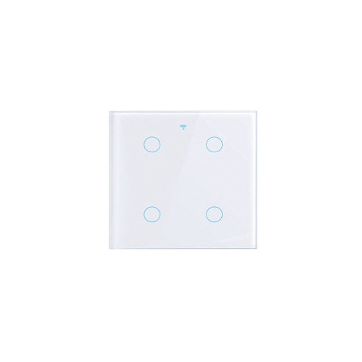 Intelligens kapcsoló, CHIGOODS, 4F, biztonsági üveg, RF 433MHz, Tuya Smart Life, kompatibilis Amazon Alexa/Google Assistant, LED, WIFI 2.4G, fehér