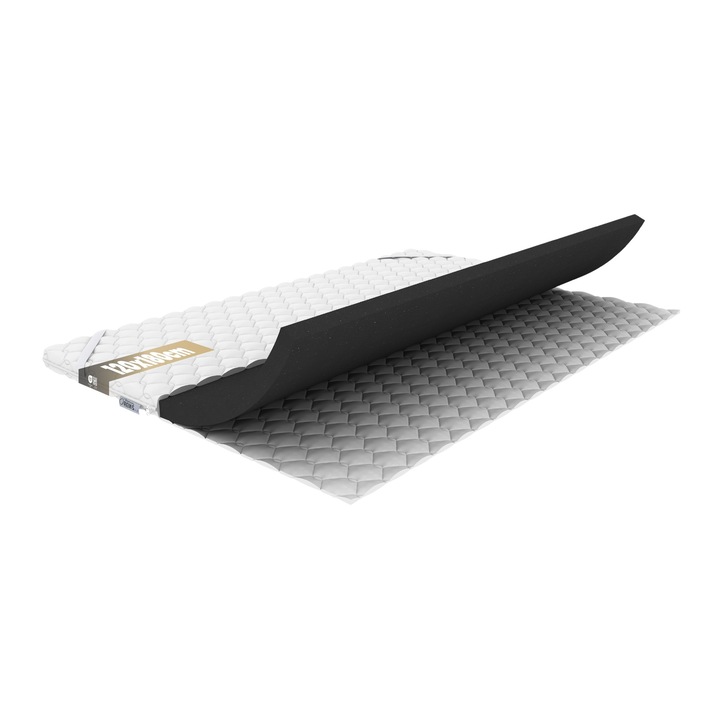 Topper saltea REM-Sen, spuma poliuretanica neagra, 120x180cm, grosime 6 cm, fermitate H5 (Extra Ferma), husa in 3 straturi, Certificat Oeko-Tex