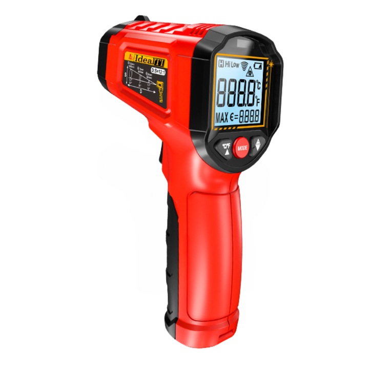 Termometru cu Infrarosu Fara Contact - Precizie Ridicata, Gama -50 ~ 600°C, Ecran LCD si Oprire Automata, Avertizare Sonora