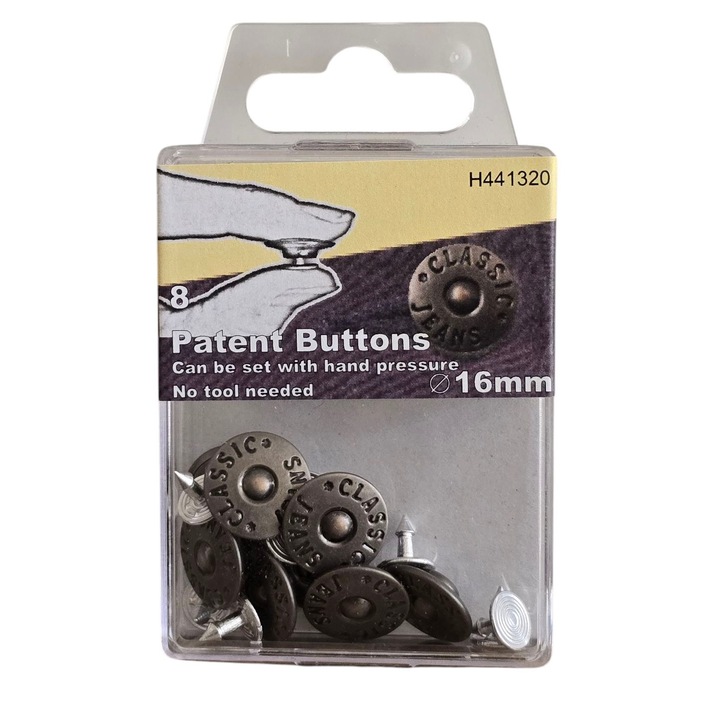 Nasturi blugi ф16 mm, 8 piese, introducere manuala, culoare nichel inchis