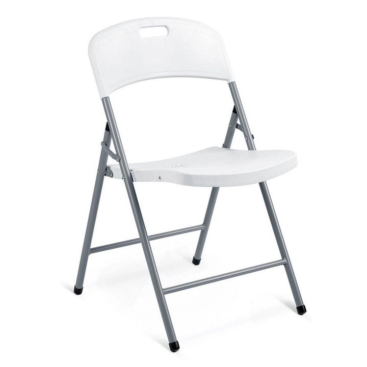 Set scaune de gradina pliante DacEnergy©, cadru din otel, cu maner de transport, design confortabil si ergonomic, sarcina maxima 200 kg, 80 x 50 x 46 cm, 2 bucati, alb