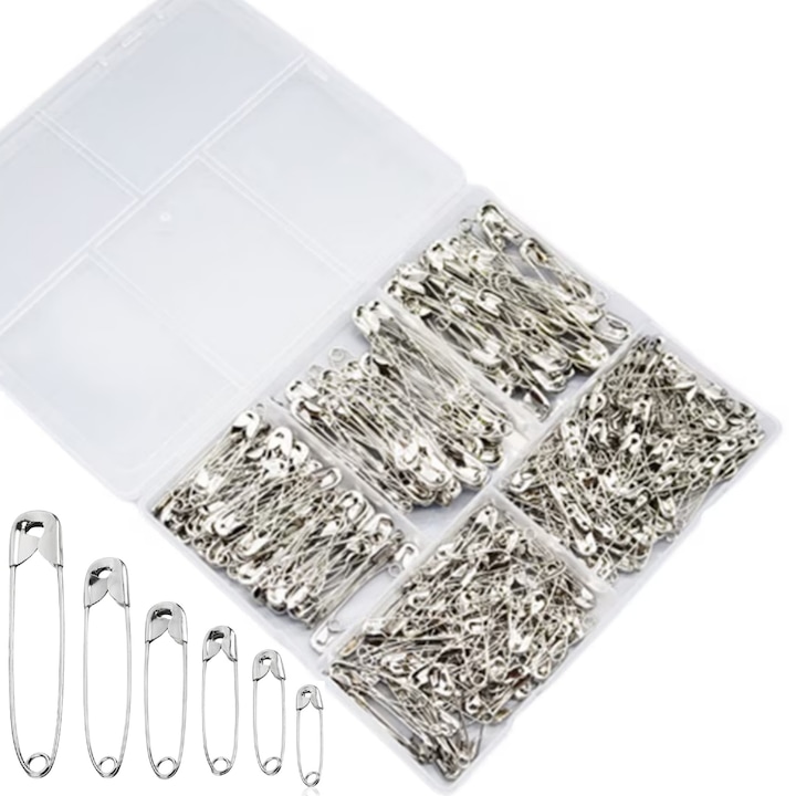 Set 400 ace de siguranta, Lungime 19, 27, 32, 37, 45, 54 mm, Vanaxalife®, Argintiu