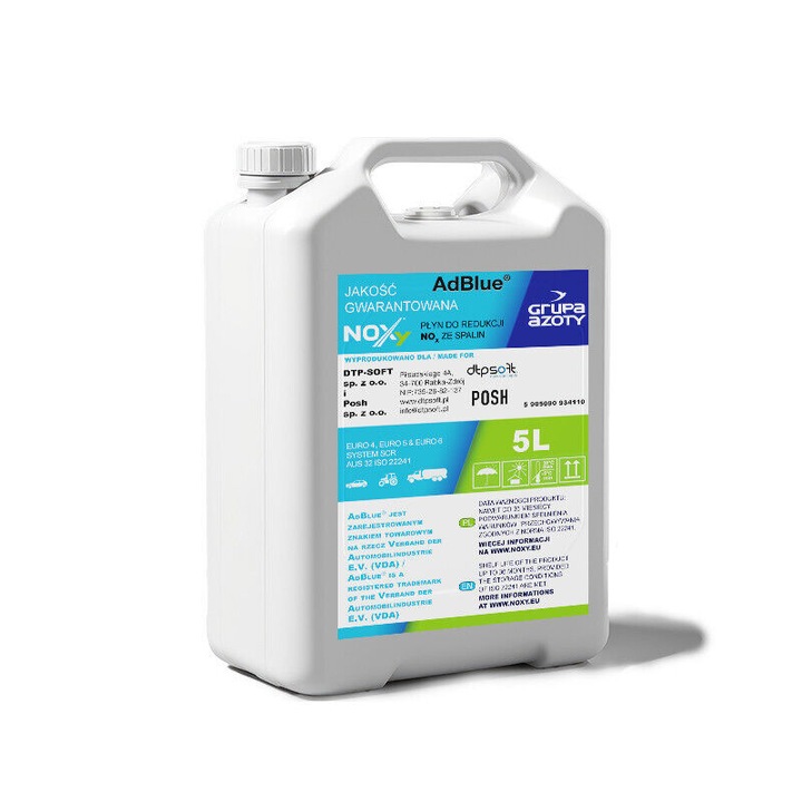 AdBlue autóadalék 5l, DTP-SOFT, SCR oldat, ISO 22241, dízelmotorokhoz